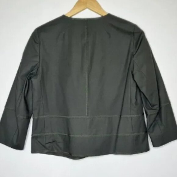 Lafayette‎ 148 NY Blazer Olive Green Zip Front Collarless Jacket Cropped Size S? - Picture 2 of 8